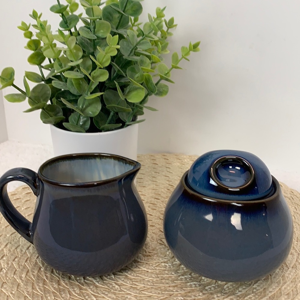 VTG Sango dusty blue creamer and sugar bowl set